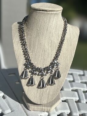Sparkly Chunky Gray Crystal Tassel Necklace